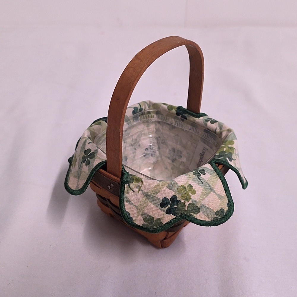 Longaberger Handwoven Basket Small Brown 1999 Shamrock Liner Protector